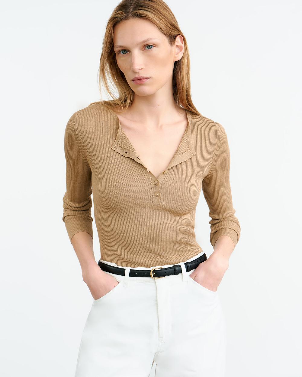 Nili Lotan KYRIE SILK KNIT SWEATER CAMEL