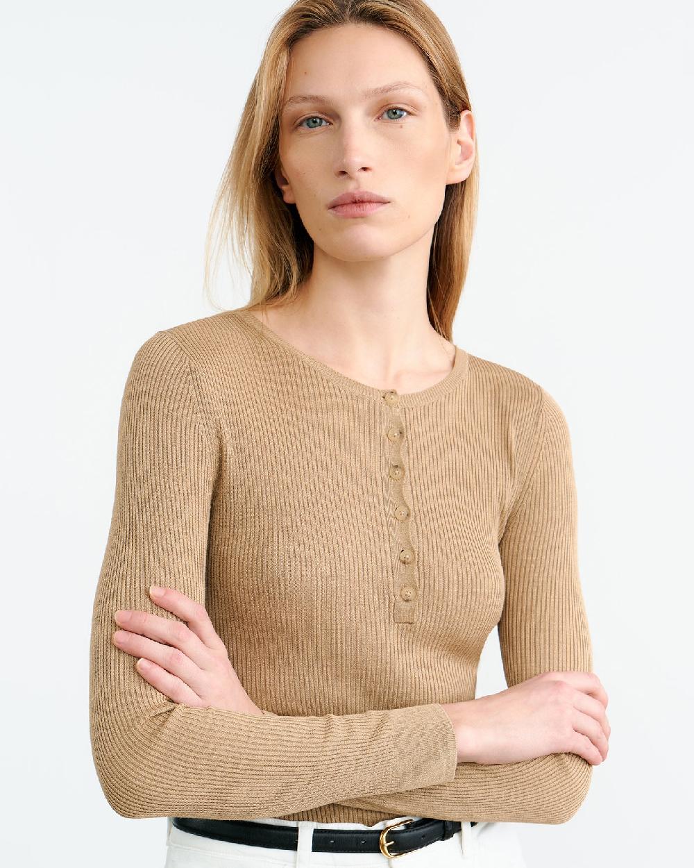 Nili Lotan KYRIE SILK KNIT SWEATER CAMEL