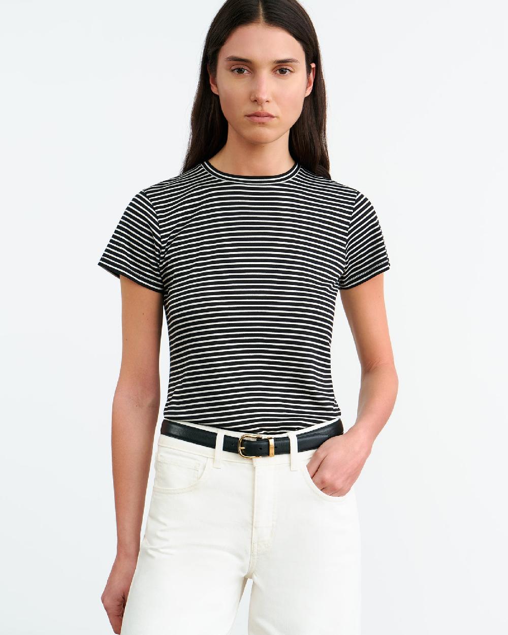 Nili Lotan LANA TEE BLACK/IVORY STRIPE