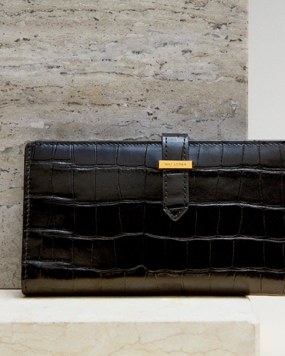 Nili Lotan LE CATHERINE WALLET BLACK AND GOLD