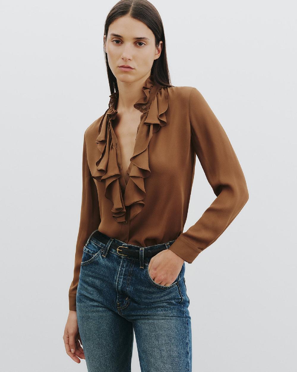 Nili Lotan LILY SILK BLOUSE COGNAC