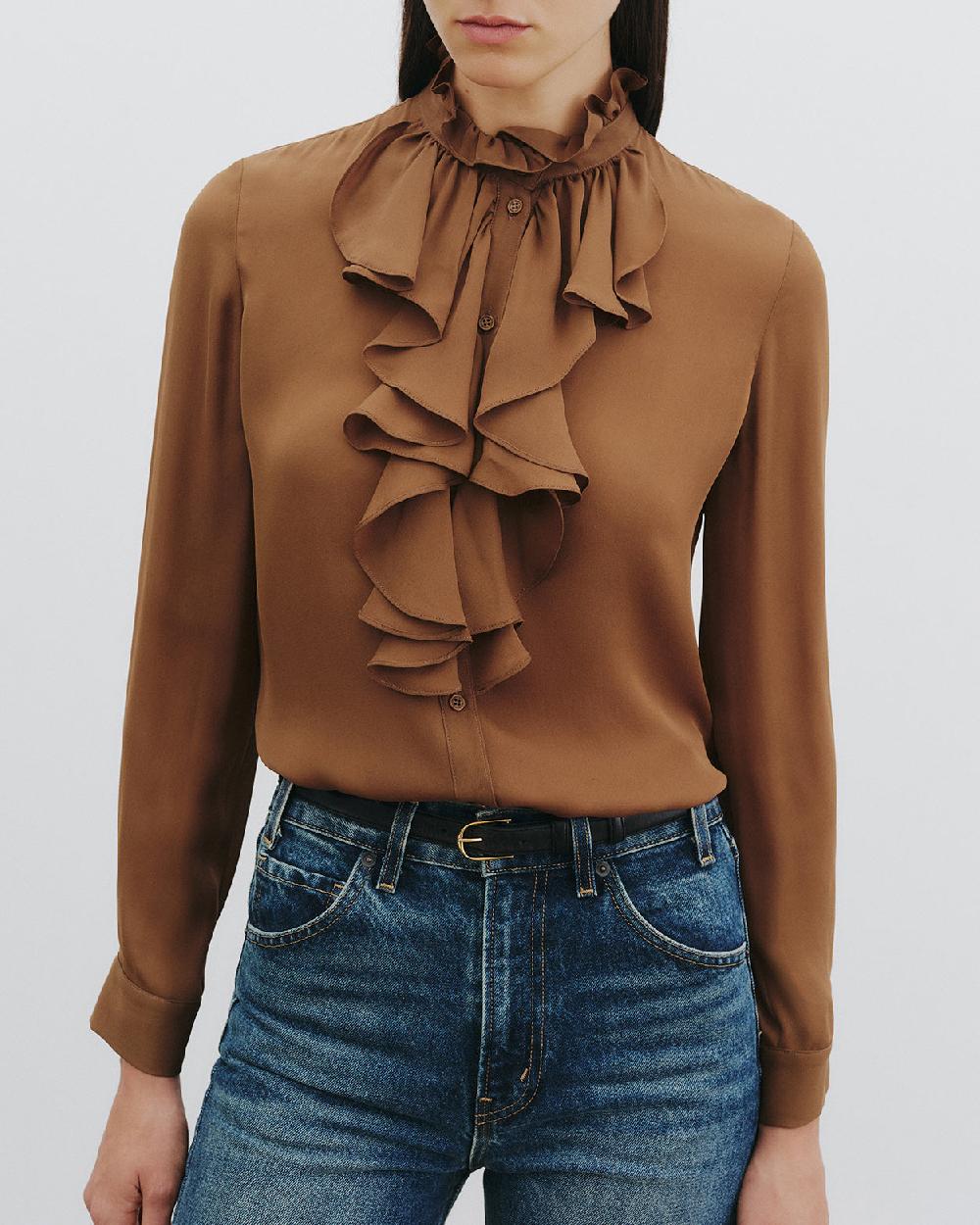 Nili Lotan LILY SILK BLOUSE COGNAC