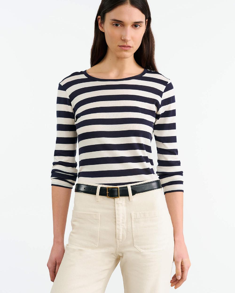 Nili Lotan LONG SLEEVE SHIRT NAVY/IVORY STRIPE