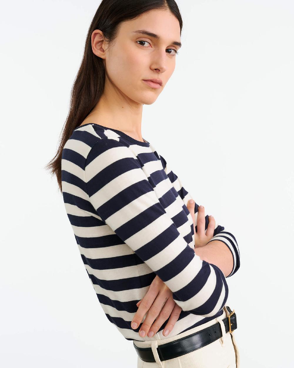 Nili Lotan LONG SLEEVE SHIRT NAVY/IVORY STRIPE