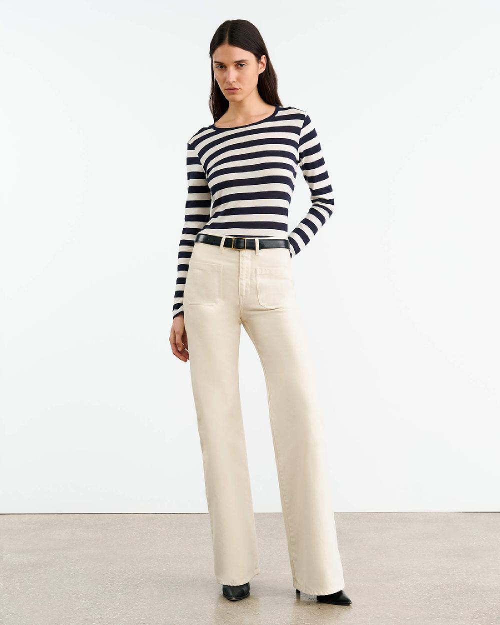 Nili Lotan LONG SLEEVE SHIRT NAVY/IVORY STRIPE