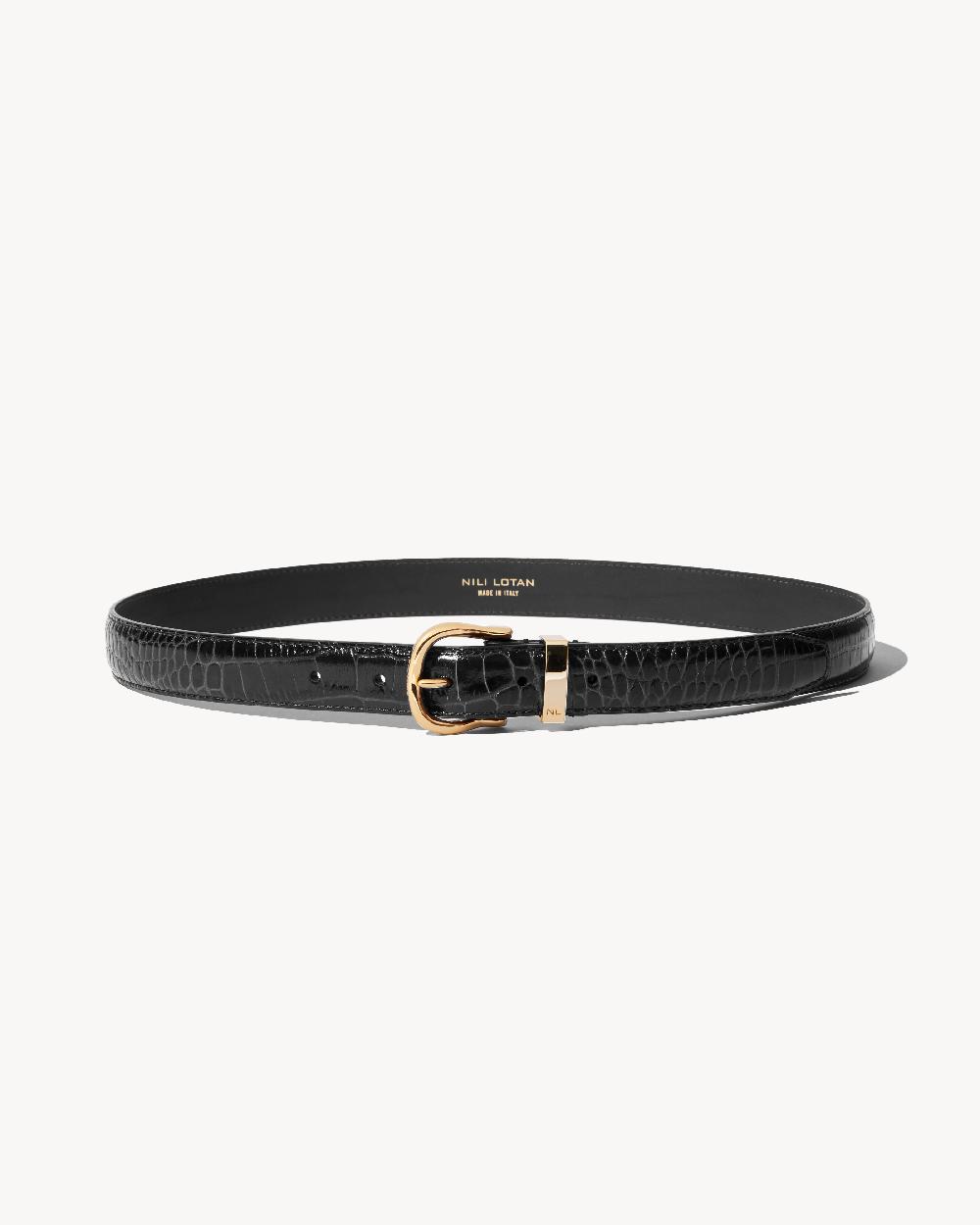 nili lotan LOUISE BELT BLACK W/SHINY BRASS BUCKLE