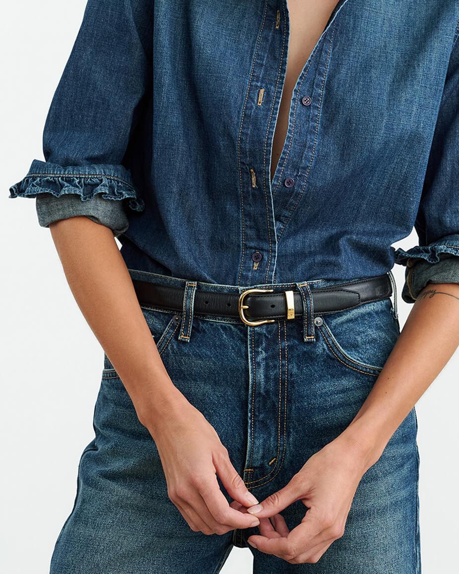 Nili Lotan LOUISE BELT BLACK W/SHINY BRASS BUCKLE