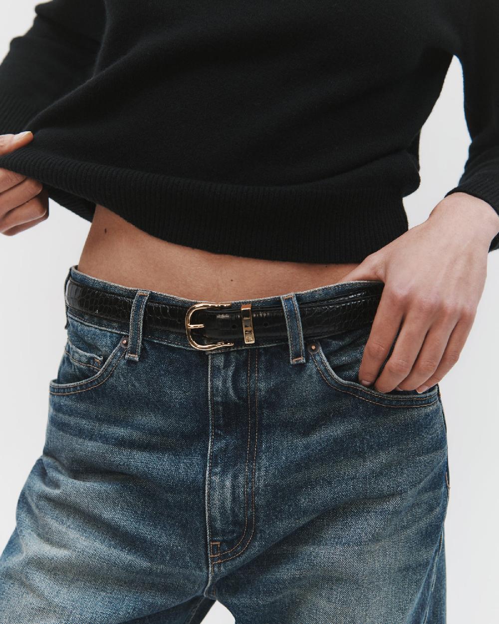 Nili Lotan LOUISE BELT BLACK W/SHINY BRASS BUCKLE