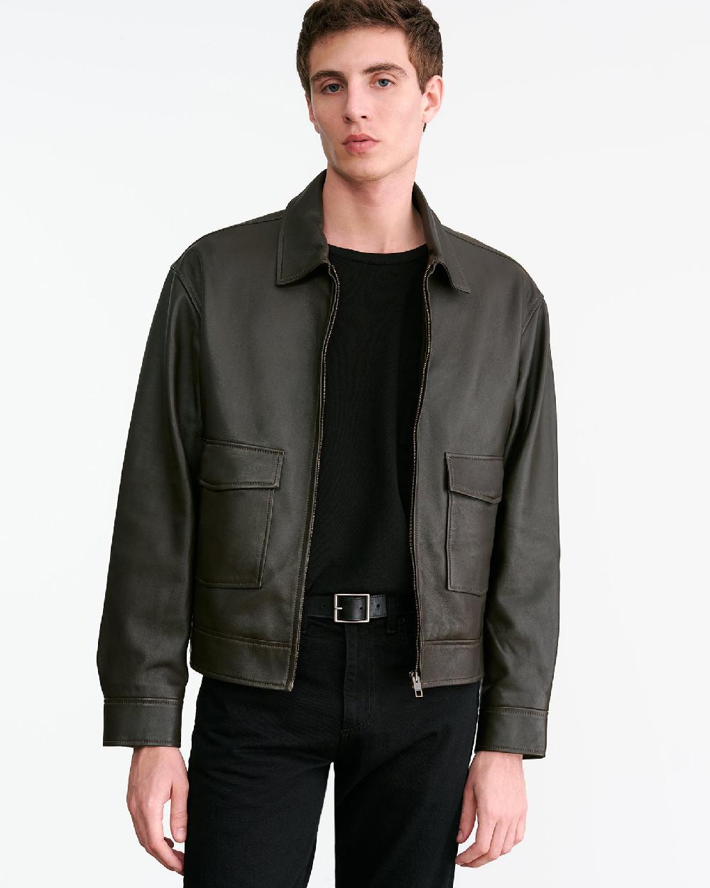 Nili Lotan MAJORCA LEATHER JACKET DARK MOSS