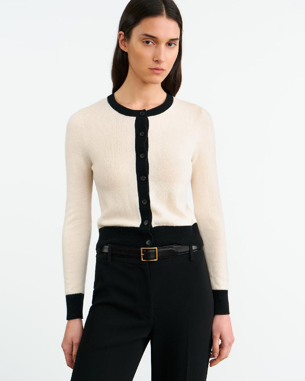 Nili Lotan MEADOW CASHMERE CARDIGAN IVORY/BLACK