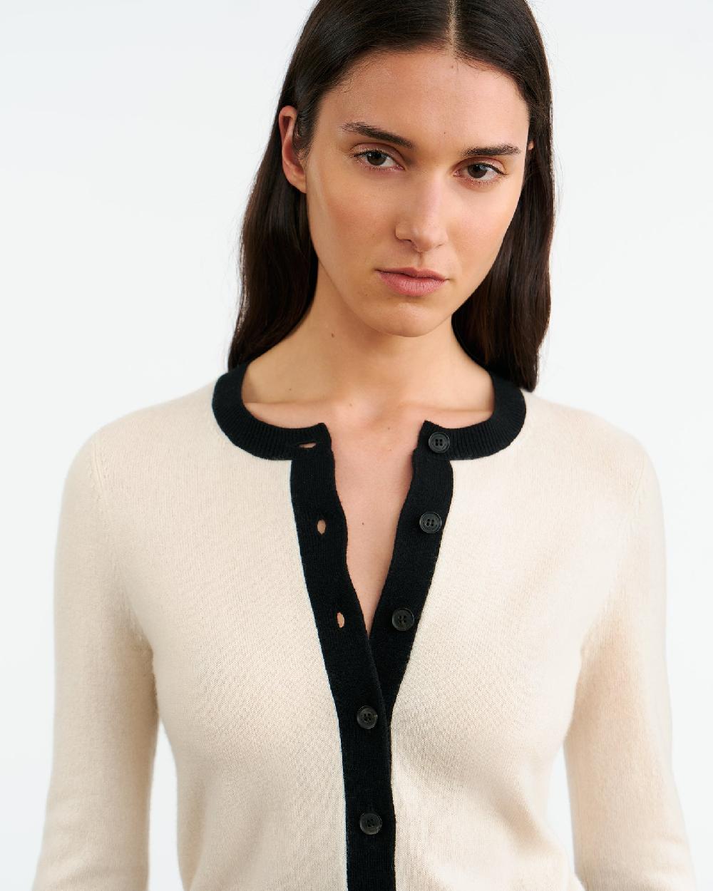 Nili Lotan MEADOW CASHMERE CARDIGAN IVORY/BLACK
