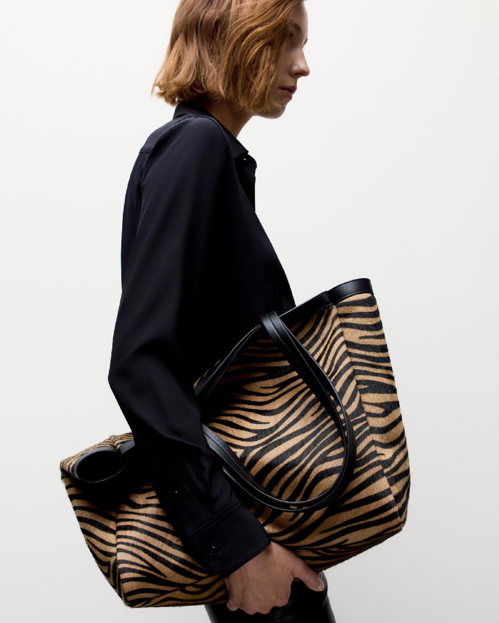 Nili Lotan MEDIUM LOREN BAG KHAKI/BLACK ZEBRA