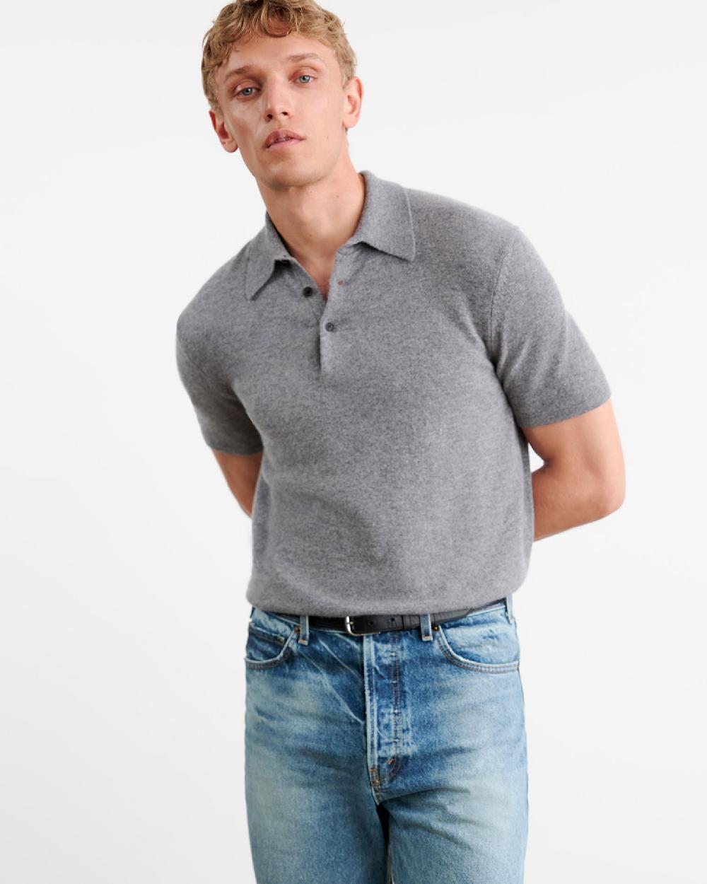 Nili Lotan MYLES CASHMERE POLO MEDIUM GREY MELANGE