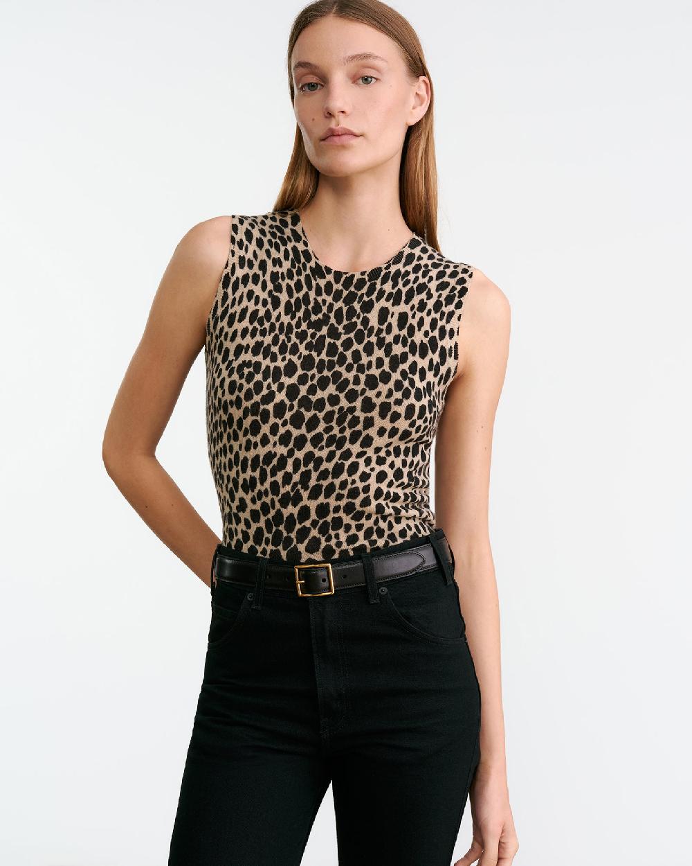 Nili Lotan NESSA SWEATER TANK TAUPE/BLACK CHEETAH