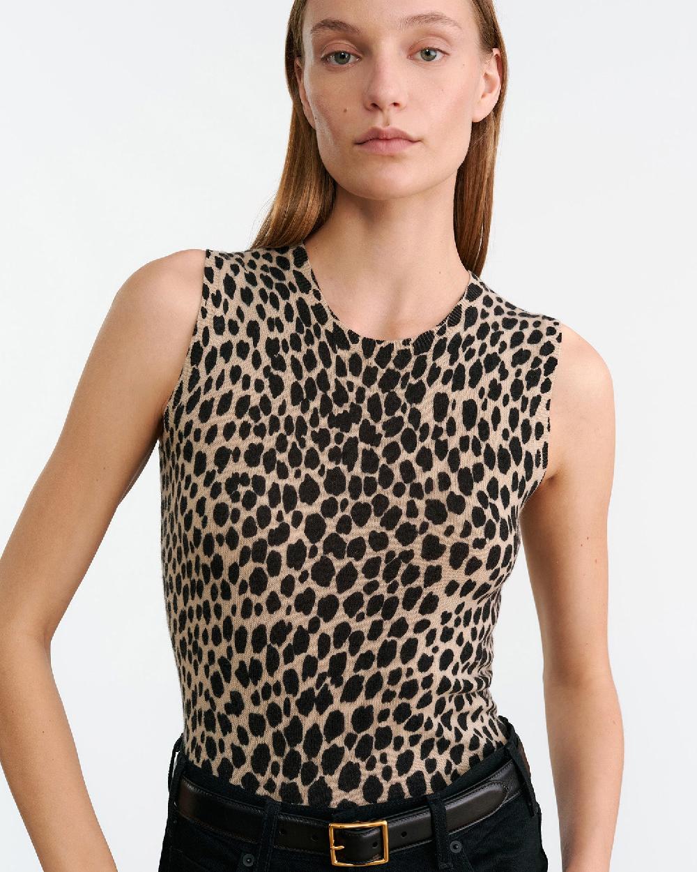 Nili Lotan NESSA SWEATER TANK TAUPE/BLACK CHEETAH