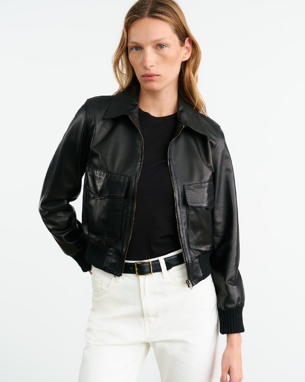 Nili Lotan REDLEY LEATHER BOMBER JACKET BLACK