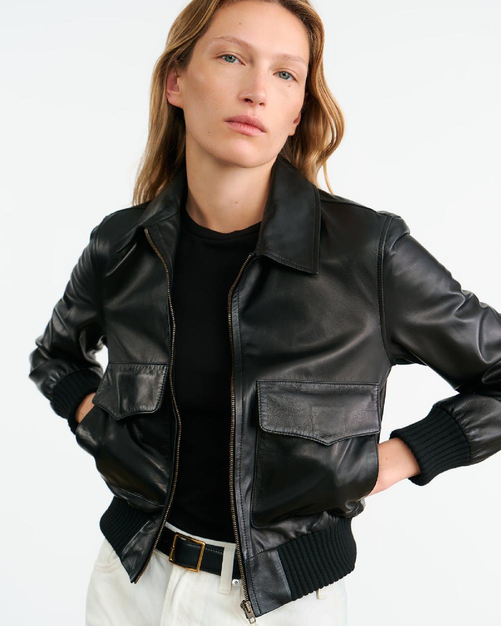Nili Lotan REDLEY LEATHER BOMBER JACKET BLACK