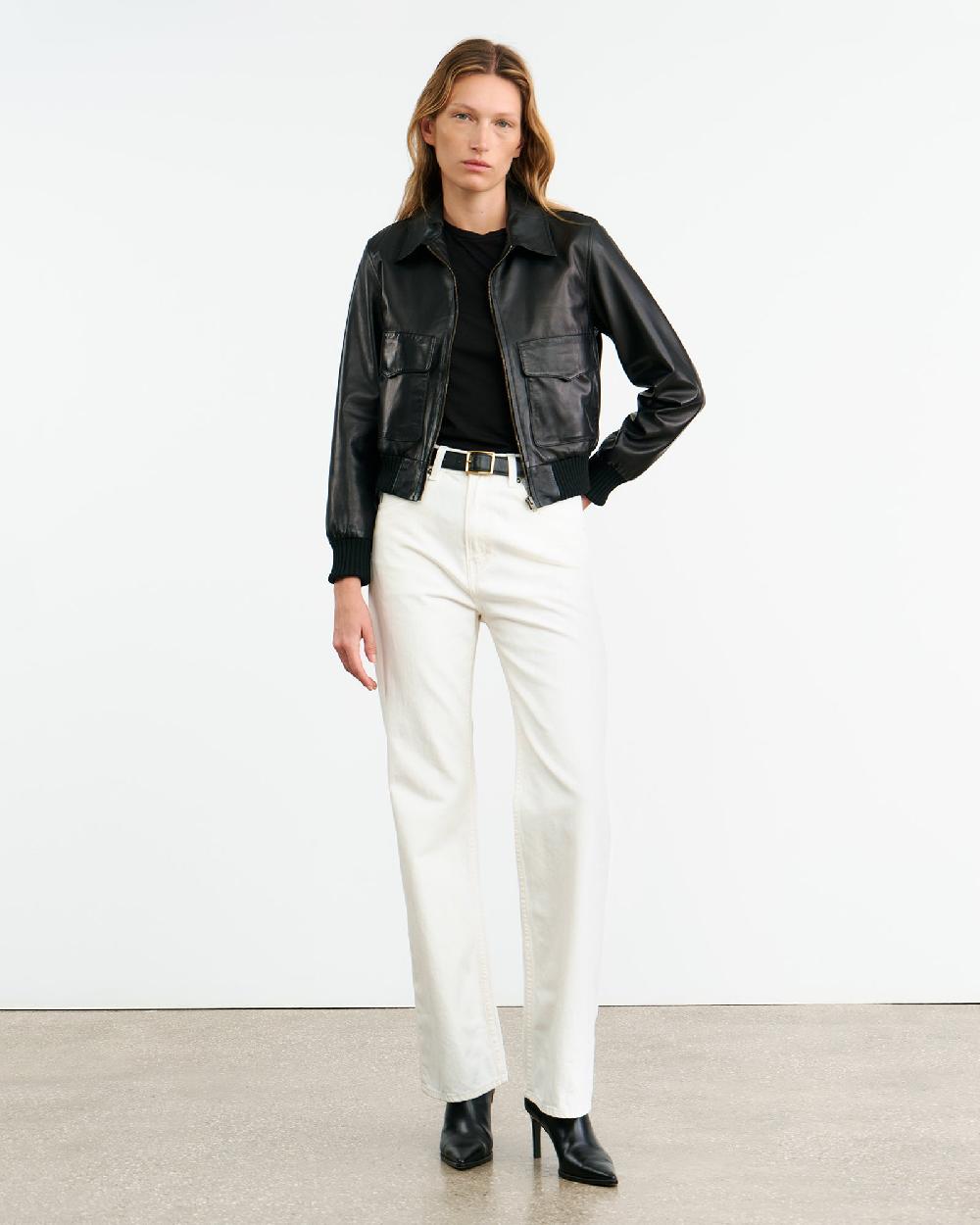 Nili Lotan REDLEY LEATHER BOMBER JACKET BLACK
