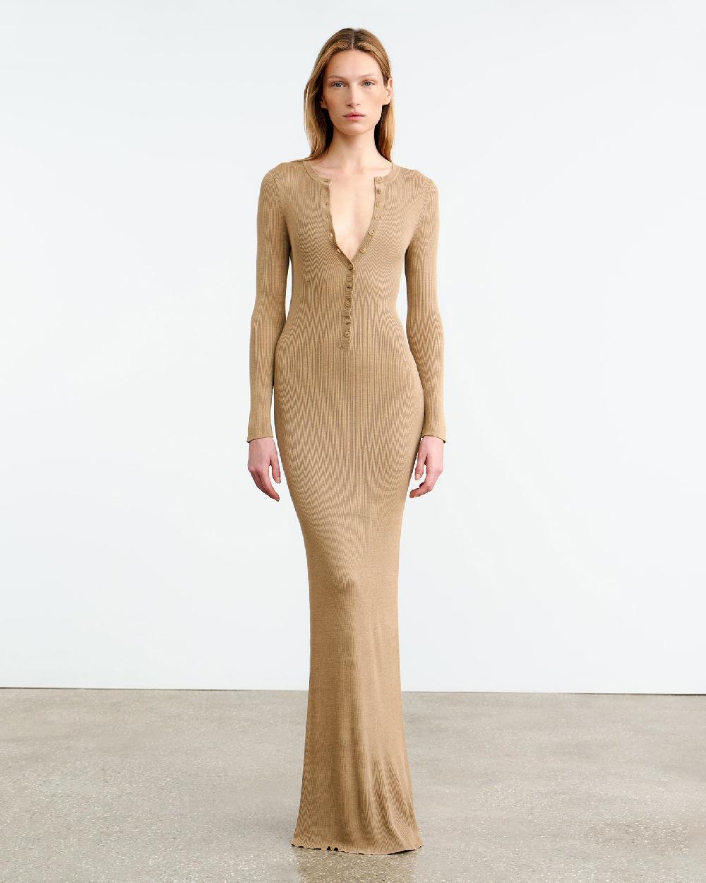 Nili Lotan ROXY SILK KNIT DRESS CAMEL