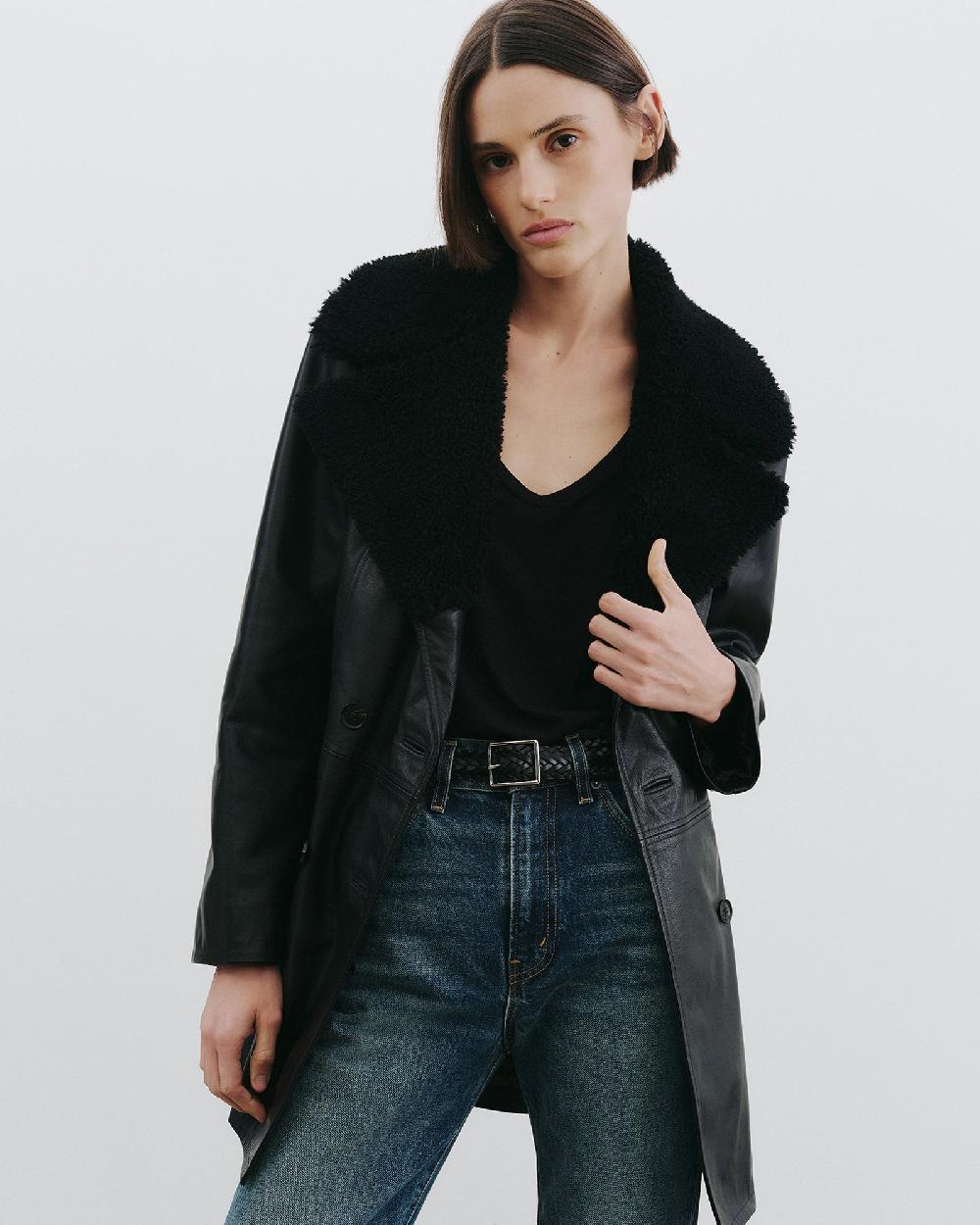 Nili Lotan SANURA LEATHER COAT BLACK