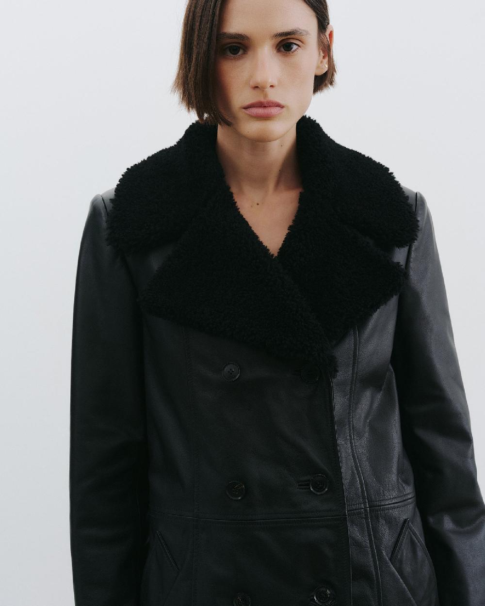 Nili Lotan SANURA LEATHER COAT BLACK