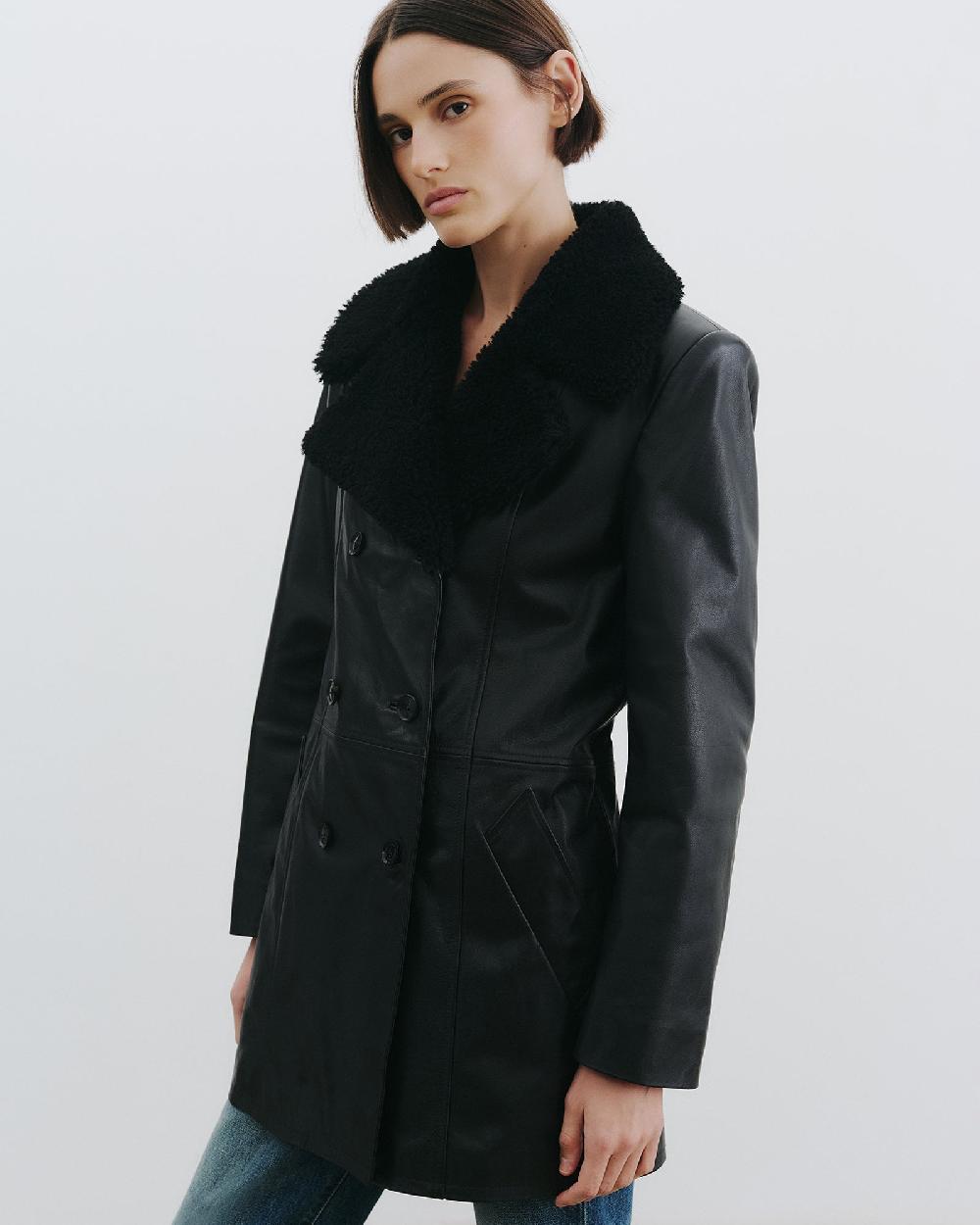Nili Lotan SANURA LEATHER COAT BLACK