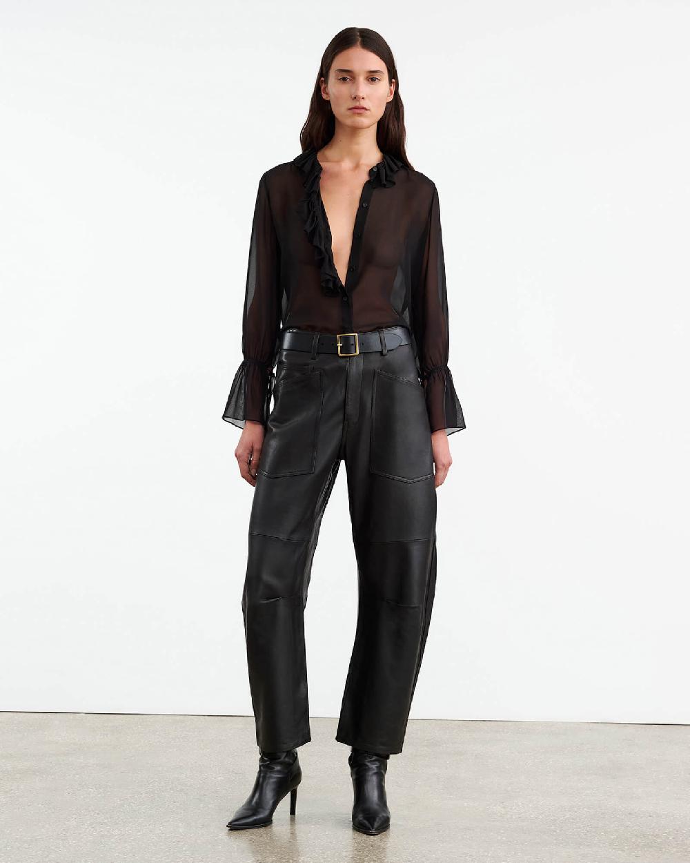 Nili Lotan SHON LEATHER PANT DARK BROWN
