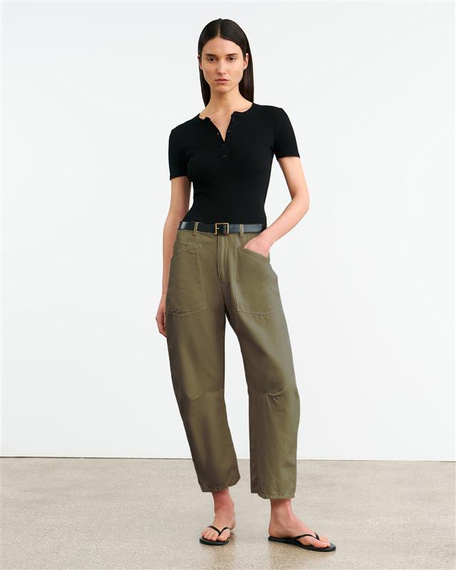 Nili Lotan SHON LINEN PANT OLIVE GREEN