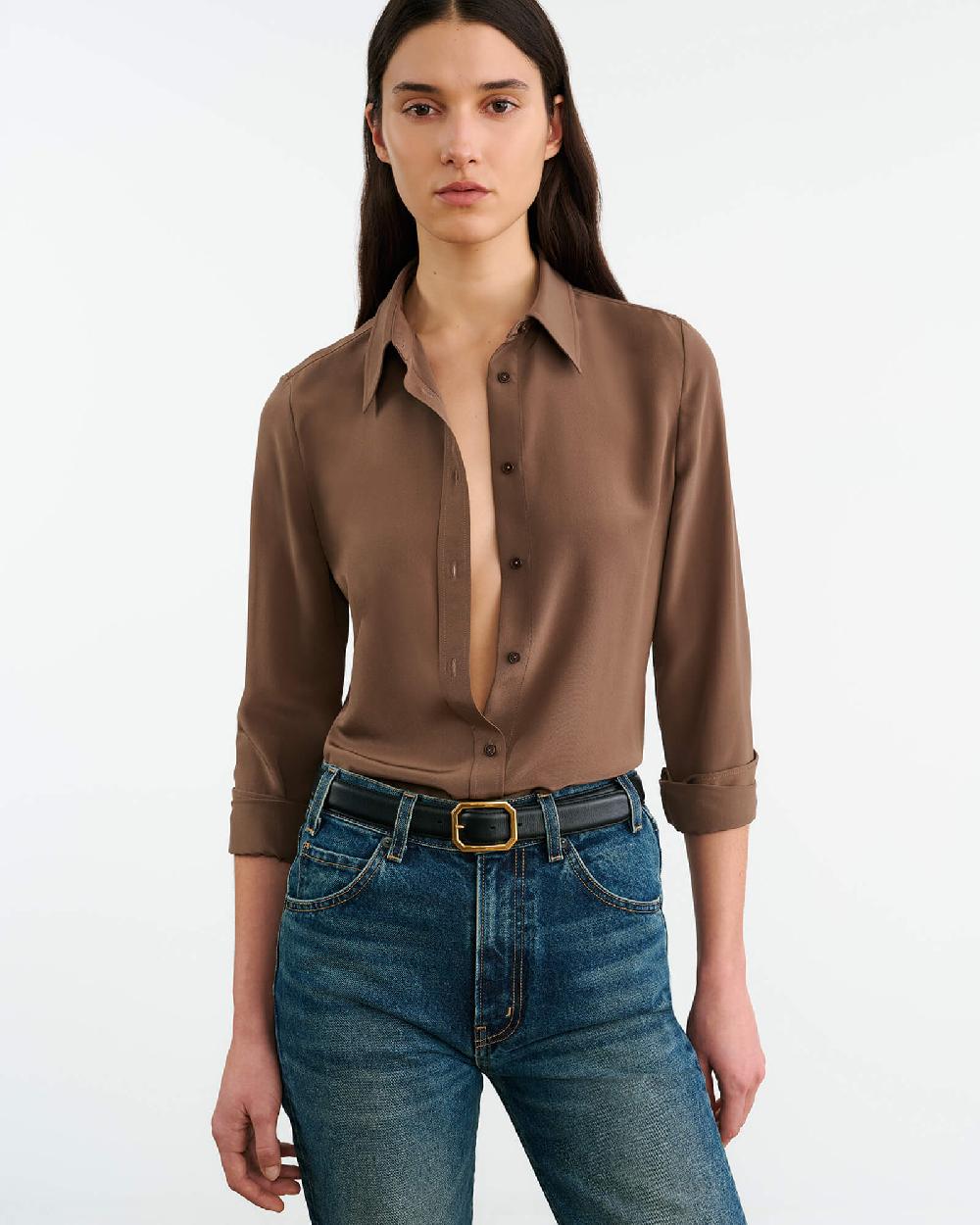 Nili Lotan SIMONE SILK SHIRT CHOCOLATE BROWN