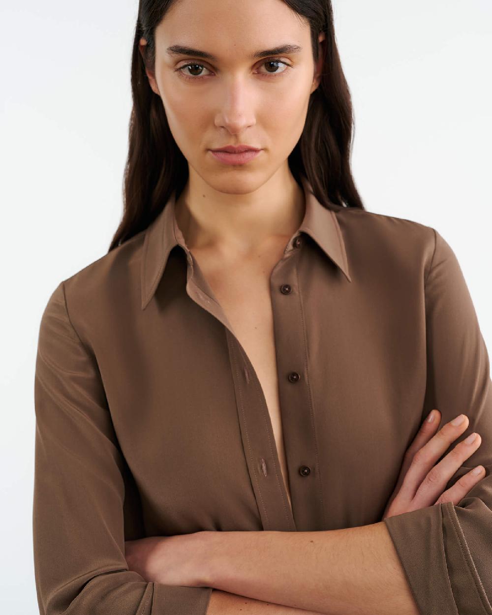 Nili Lotan SIMONE SILK SHIRT CHOCOLATE BROWN