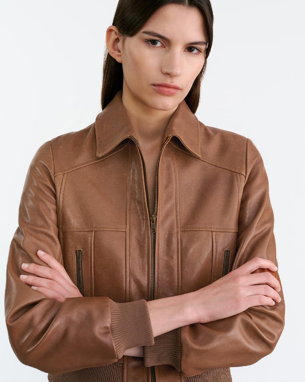 Nili Lotan SUE LEATHER JACKET COGNAC