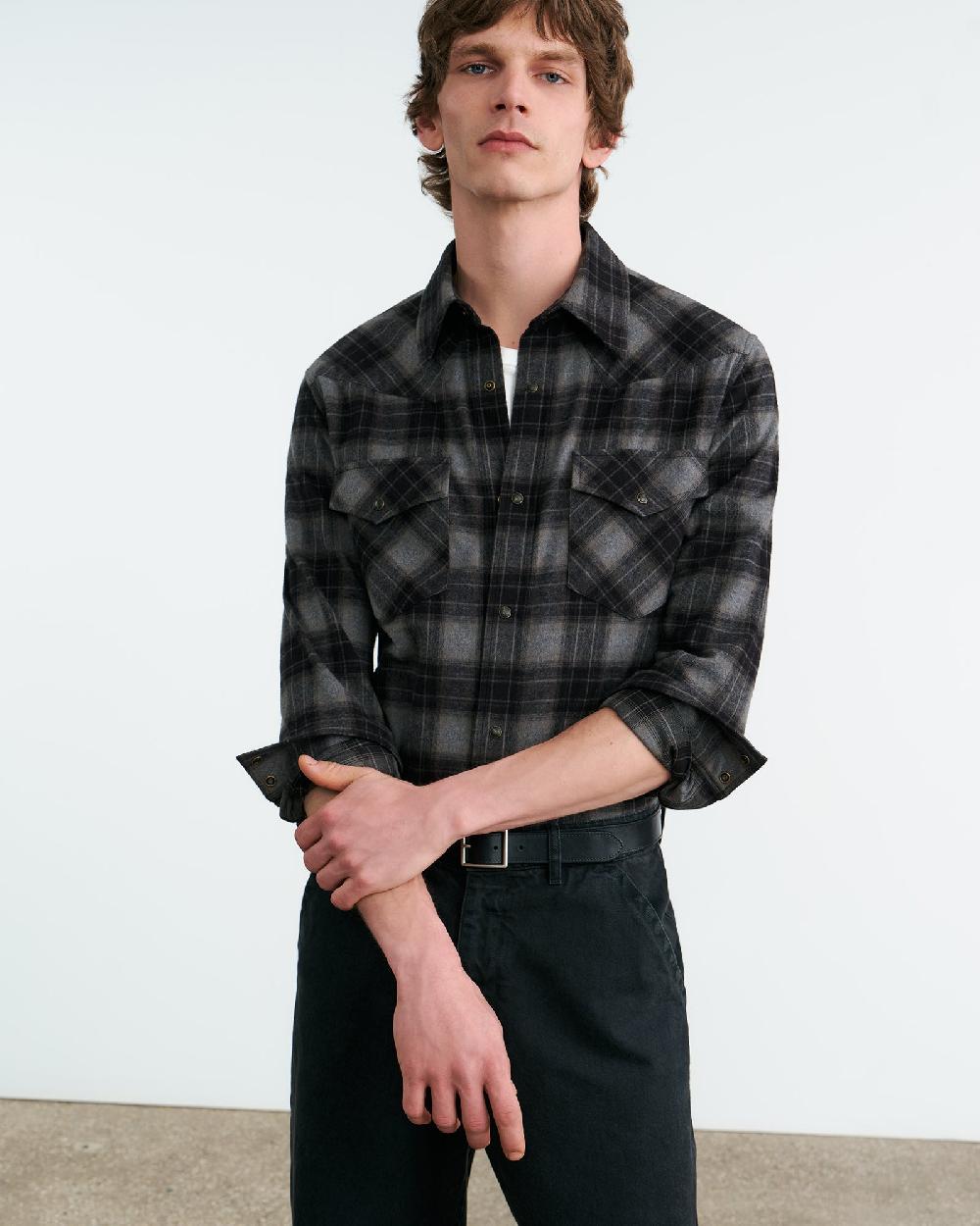 Nili Lotan TRAVIS BUTTON UP SHIRT GRAPHITE PLAID