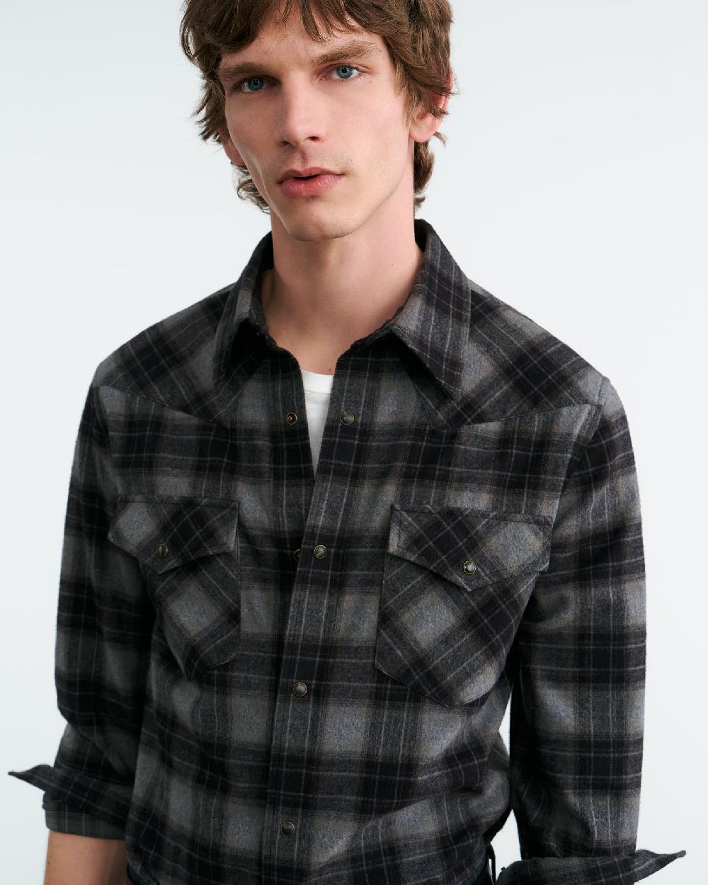 Nili Lotan TRAVIS BUTTON UP SHIRT GRAPHITE PLAID