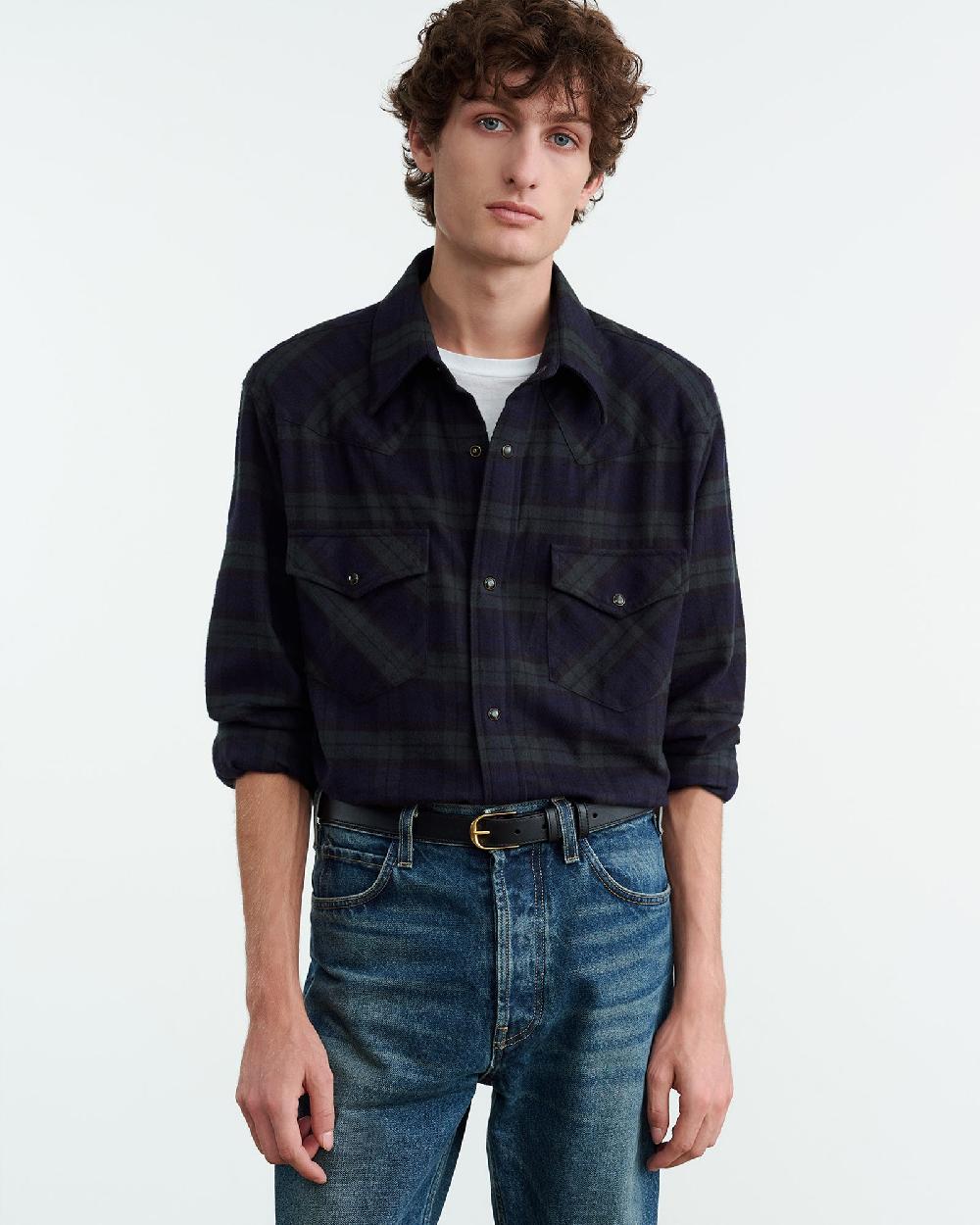Nili Lotan TRAVIS SHIRT GREEN/MIDNIGHT PLAID