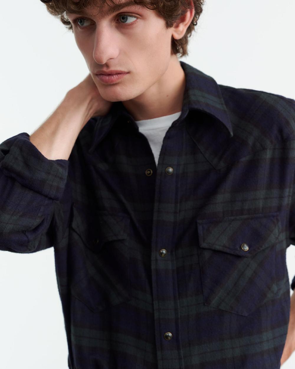 Nili Lotan TRAVIS SHIRT GREEN/MIDNIGHT PLAID