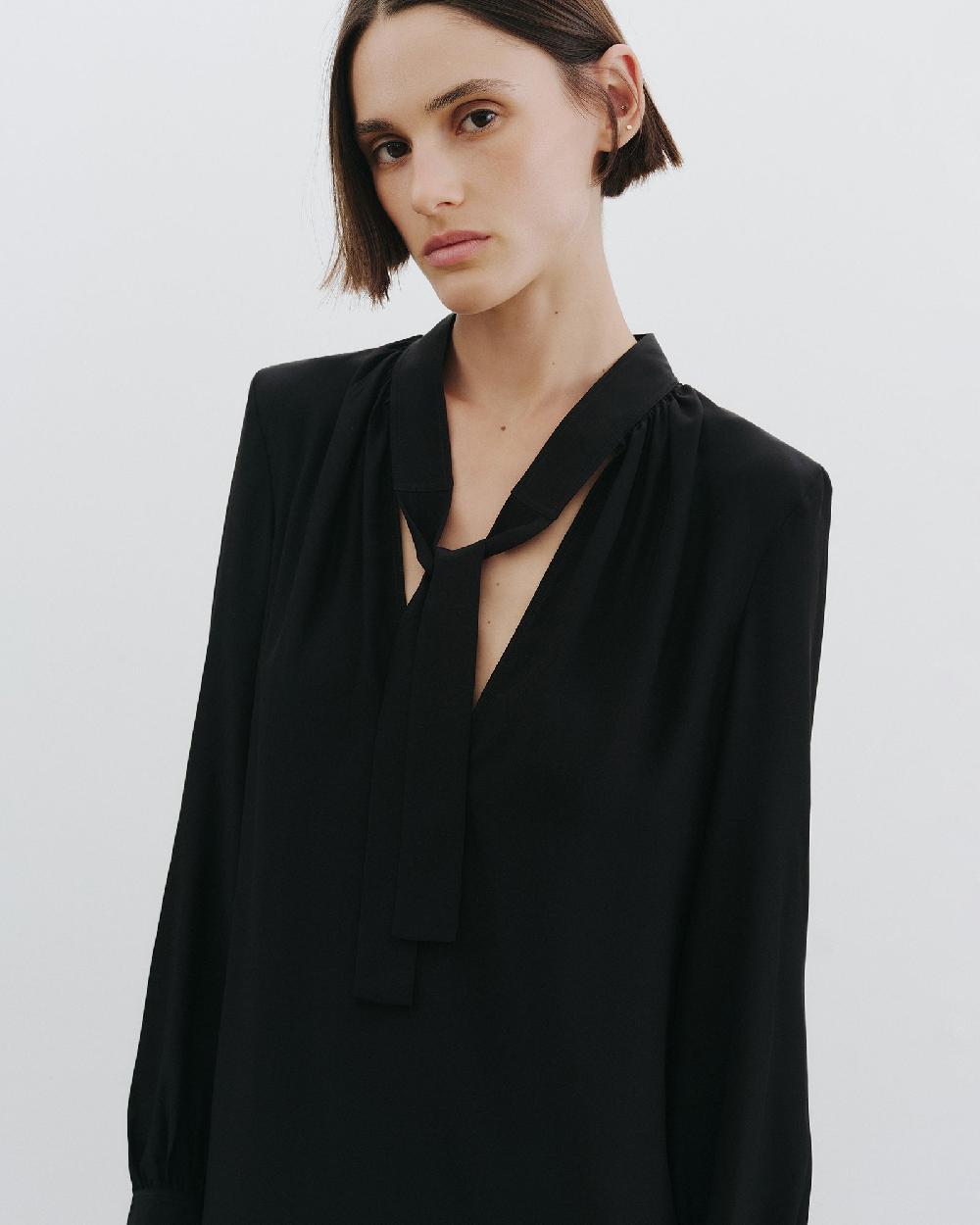 Nili Lotan VADA TIE NECK SILK DRESS BLACK