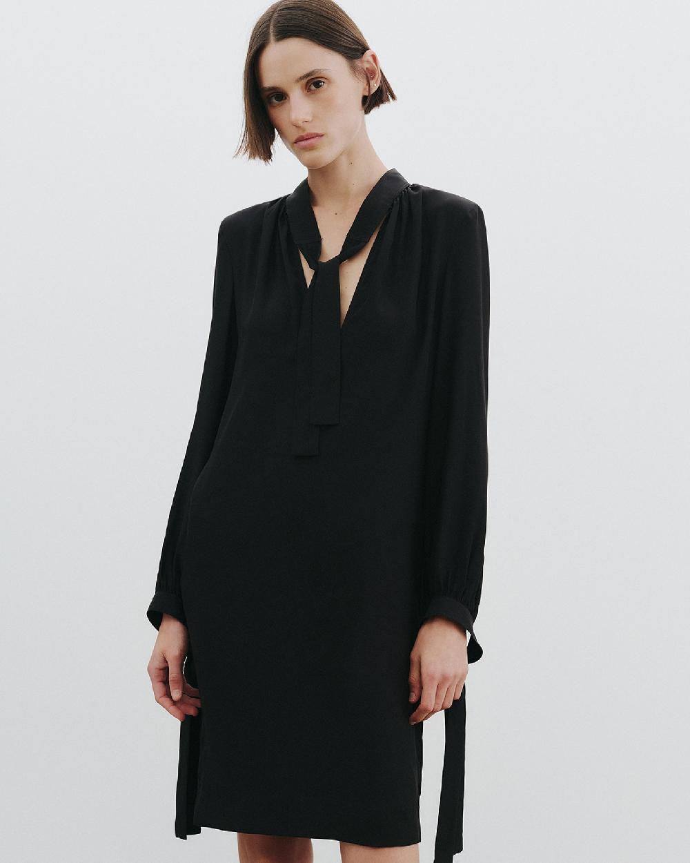 Nili Lotan VADA TIE NECK SILK DRESS BLACK