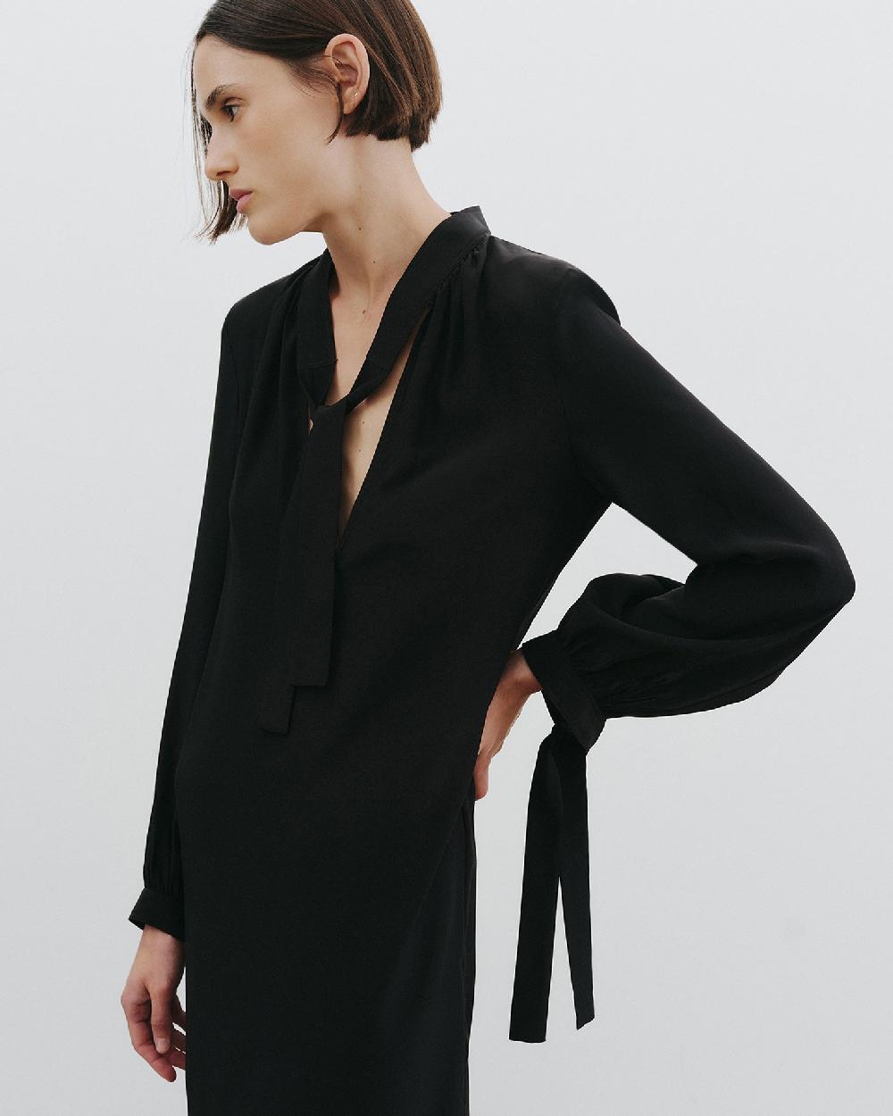 Nili Lotan VADA TIE NECK SILK DRESS BLACK