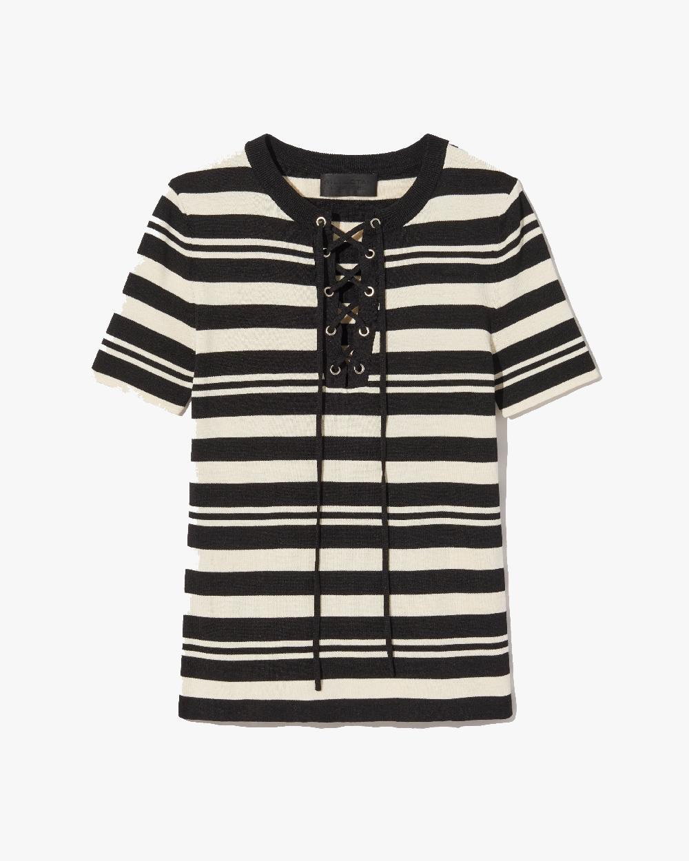 nili lotan OAKLYNN SILK KNIT SWEATER BLACK/IVORY STRIPE