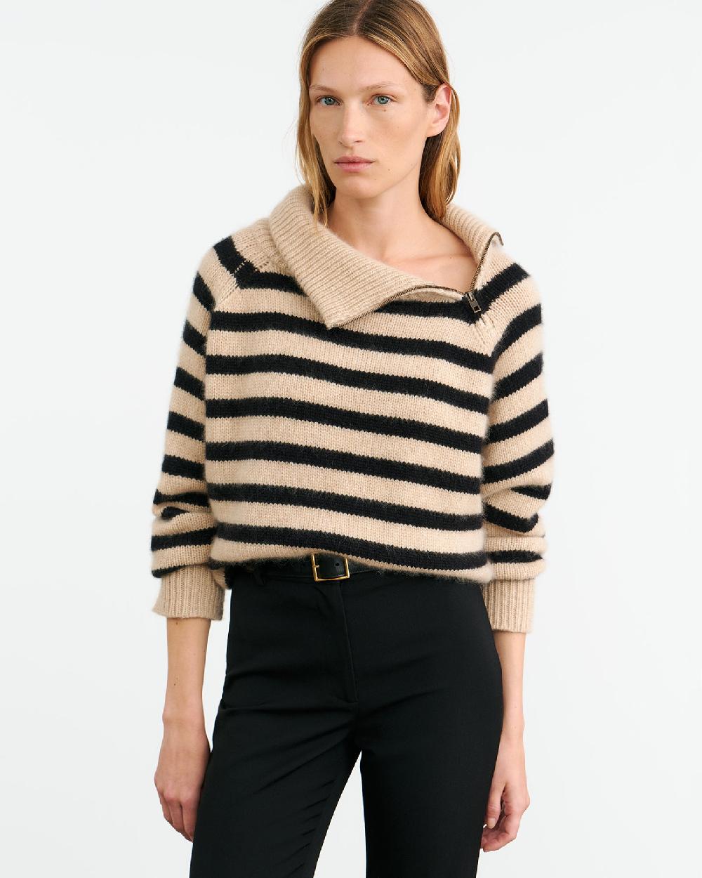 Nili Lotan RAELYNN CASHMERE SWEATER PARCHMENT/BLACK STRIPE