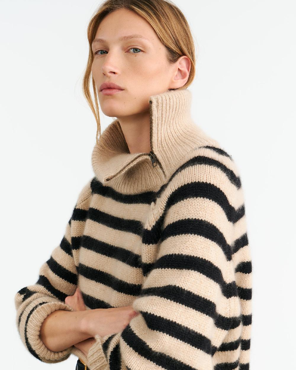 Nili Lotan RAELYNN CASHMERE SWEATER PARCHMENT/BLACK STRIPE