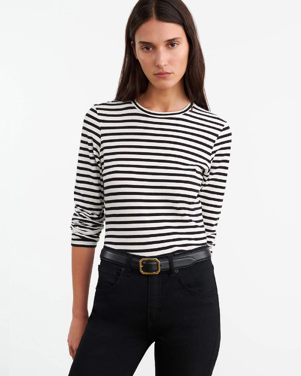 Nili Lotan SUSANA LONG SLEEVE TEE BLACK/IVORY STRIPE