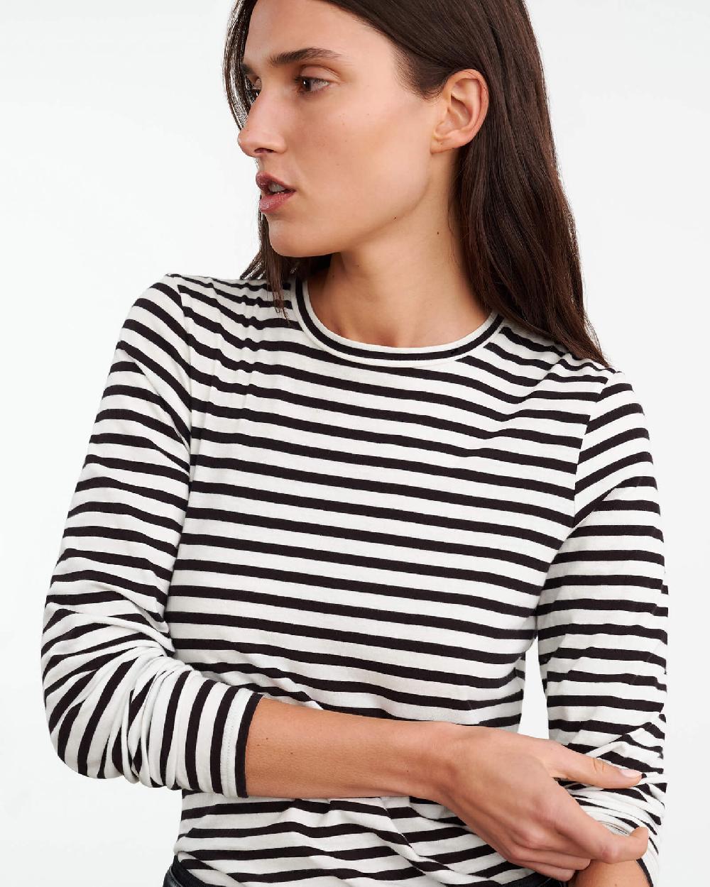 Nili Lotan SUSANA LONG SLEEVE TEE BLACK/IVORY STRIPE