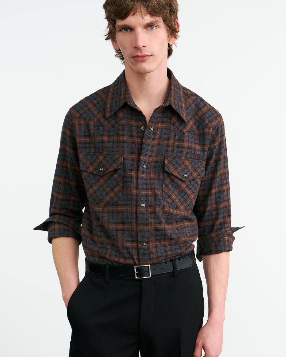 Nili Lotan TRAVIS BUTTON UP SHIRT HAZELNUT/GRAPHITE PLAID