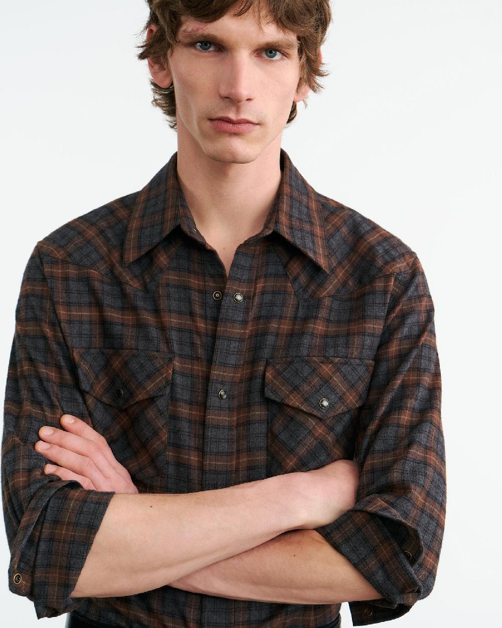 Nili Lotan TRAVIS BUTTON UP SHIRT HAZELNUT/GRAPHITE PLAID