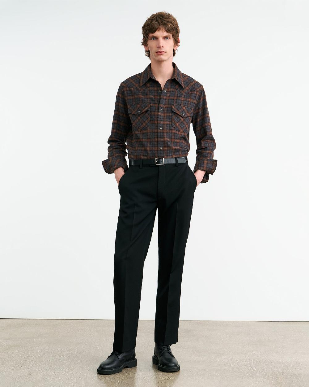 Nili Lotan TRAVIS BUTTON UP SHIRT HAZELNUT/GRAPHITE PLAID
