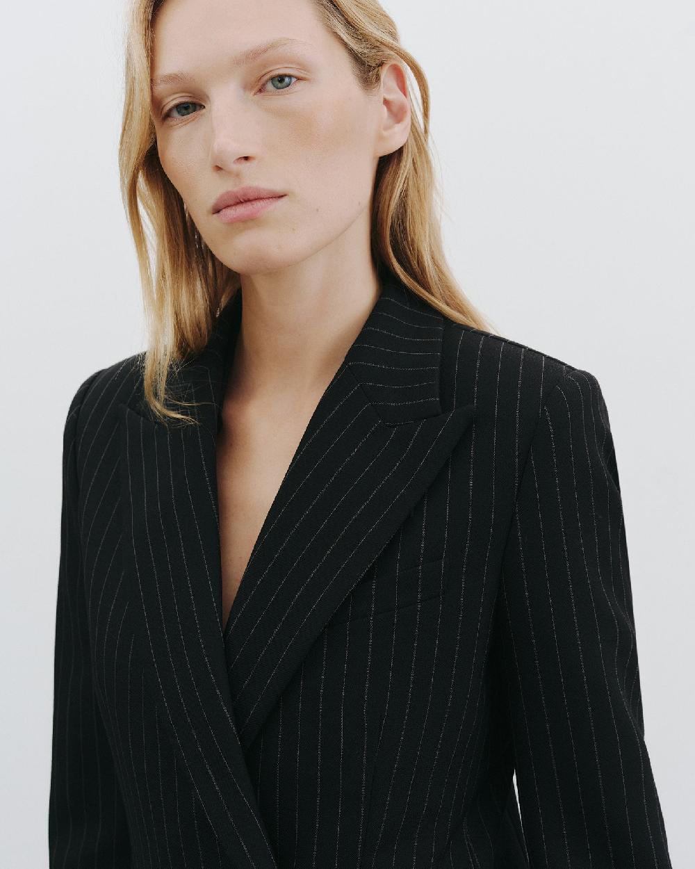 Nili Lotan WESTON DOUBLE BREASTED WOOL BLAZER BLACK PINSTRIPE