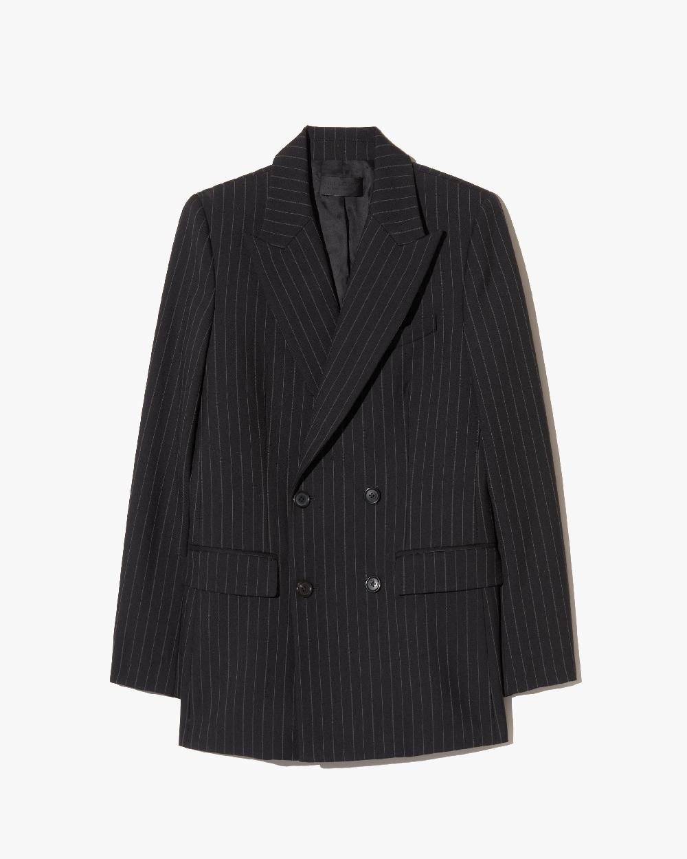 nili lotan WESTON DOUBLE BREASTED WOOL BLAZER BLACK PINSTRIPE