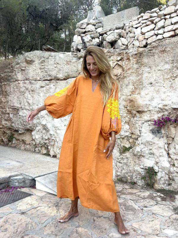 nina leuca Bloom orange long dress