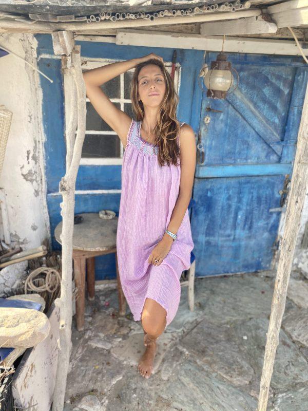 nina leuca Lumi Long Liliac Stripes Dress